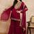 Marron & Gold Toned Yoke Design Embroidered Straight Kurta With Sharara & Dupatta