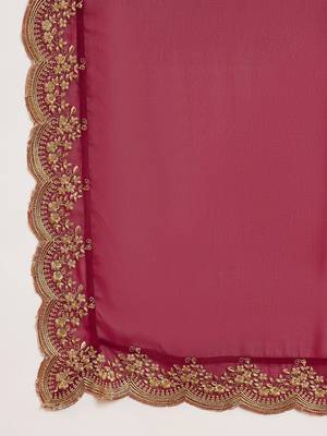 Marron & Gold Toned Yoke Design Embroidered Straight Kurta With Sharara & Dupatta 3