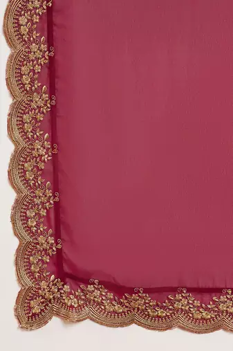 Marron & Gold Toned Yoke Design Embroidered Straight Kurta With Sharara & Dupatta