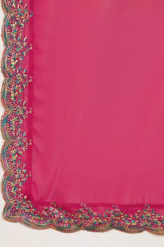 Pink & Gold Toned Yoke Design Embroidered Straight Kurta With Sharara & Dupatta