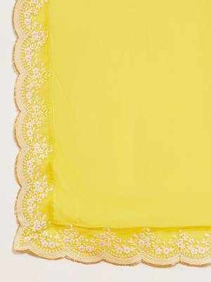 Yellow & Gold Toned Yoke Design Embroidered Straight Kurta With Sharara & Dupatta 3
