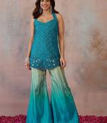 Blue colour Organza Embellished Tunic with Palazzos