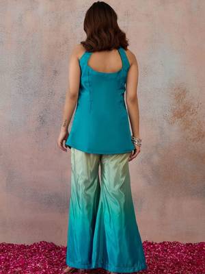 Blue colour Organza Embellished Tunic with Palazzos 4