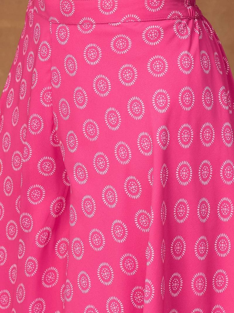 Pink colour Women Floral Print Pleated Top & Palazzos Kurta set