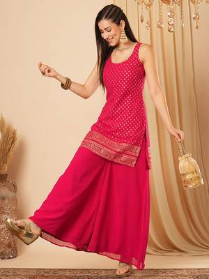 Pink colour kurta set with palazzao 1