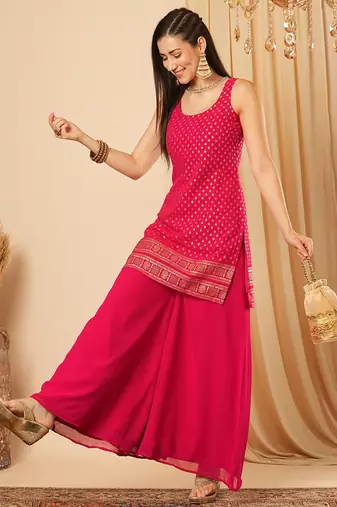 Pink colour kurta set with palazzao