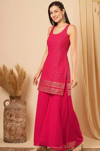 Pink colour kurta set with palazzao