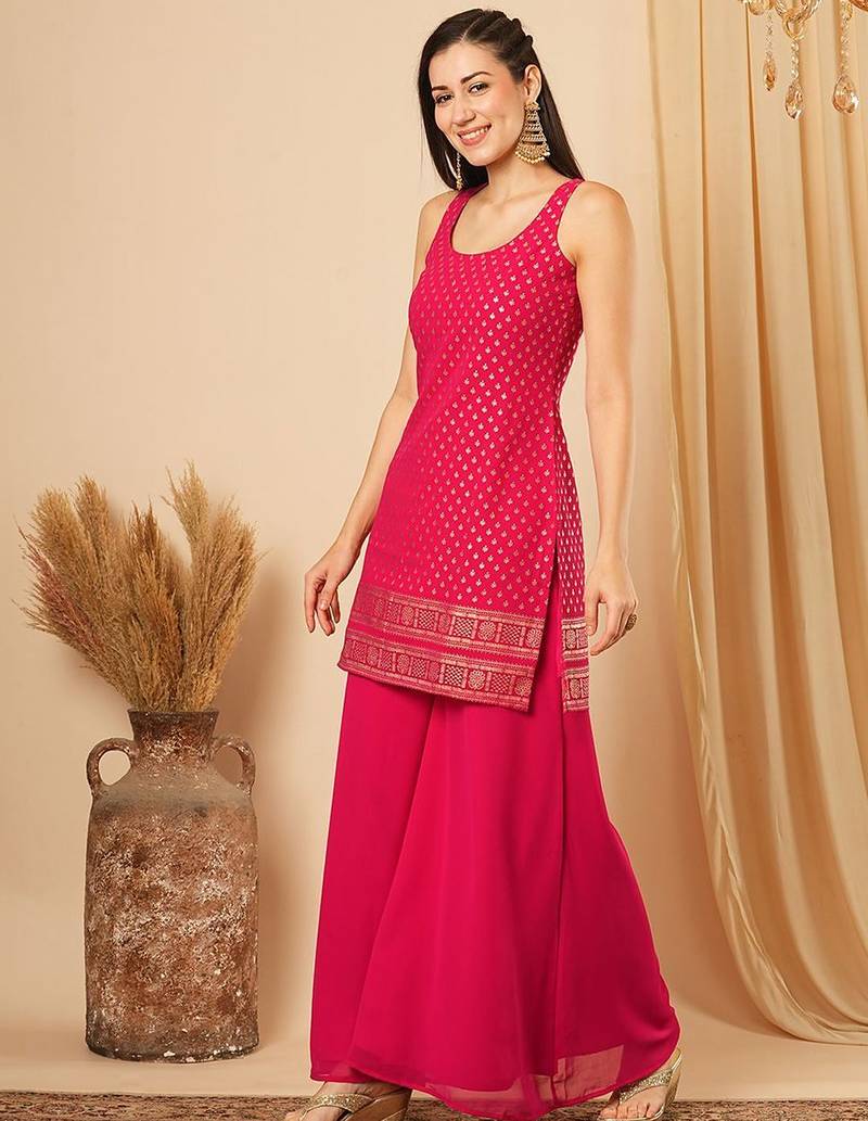 Pink colour kurta set with palazzao
