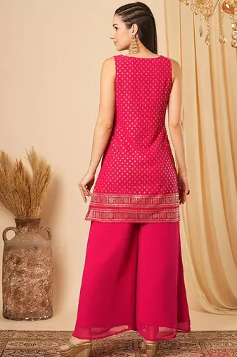 Pink colour kurta set with palazzao