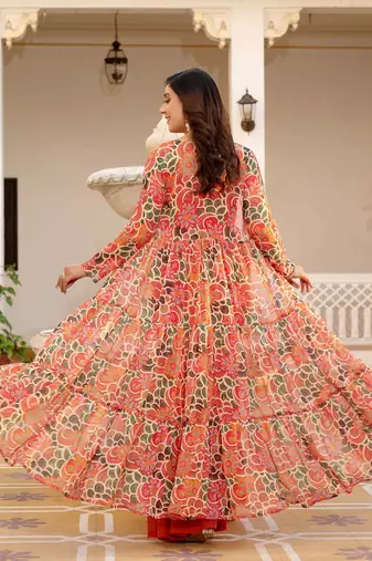 Oranage Embellished Square Neck Top & Sharara With Shrug
