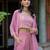 Pink Embroidered Crop Top With Shrug & Palazzos