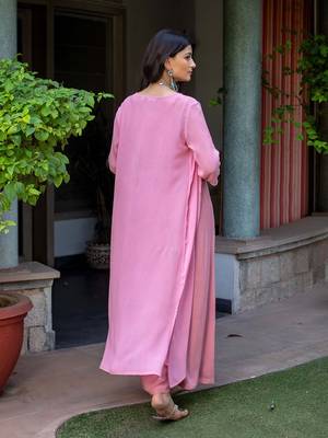 Pink Embroidered Crop Top With Shrug & Palazzos 4