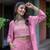 Pink Embroidered Crop Top With Shrug & Palazzos
