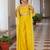 Yellow Embellished Shoulder Straps Ethnic Top With Palazzos & Shrug