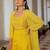 Yellow Embellished Shoulder Straps Ethnic Top With Palazzos & Shrug