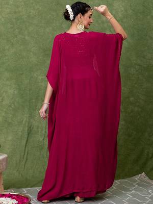 Rani Pink Embroidered Crop Top With Shrug & Palazzos 7