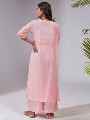 Pink colour Women Embroidered Shrug & Crop Top with Palazzo Set 6