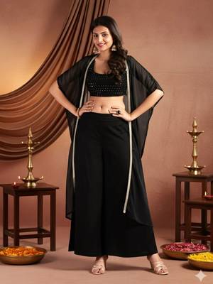Black colour Women Embroidered Top Shrug With Palazzo set 1