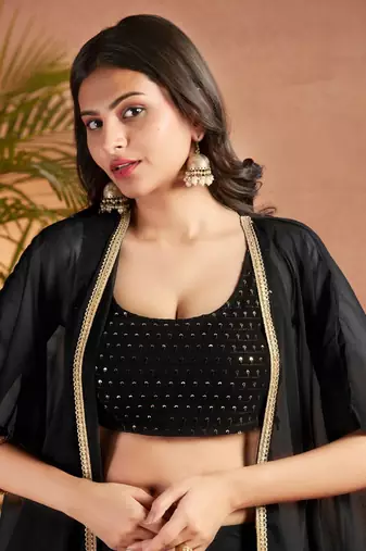 Black colour Women Embroidered Top Shrug With Palazzo set