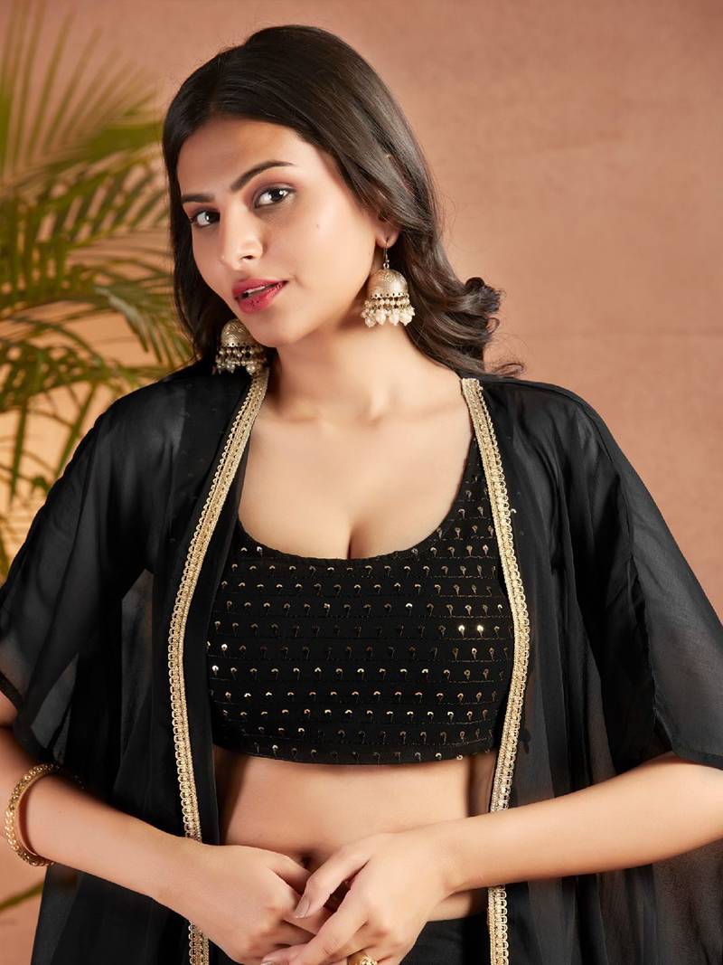 Black colour Women Embroidered Top Shrug With Palazzo set