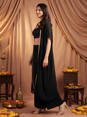 Black colour Women Embroidered Top Shrug With Palazzo set 3