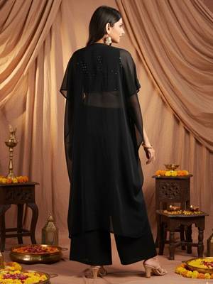 Black colour Women Embroidered Top Shrug With Palazzo set 4