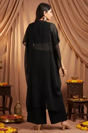 Black colour Women Embroidered Top Shrug With Palazzo set