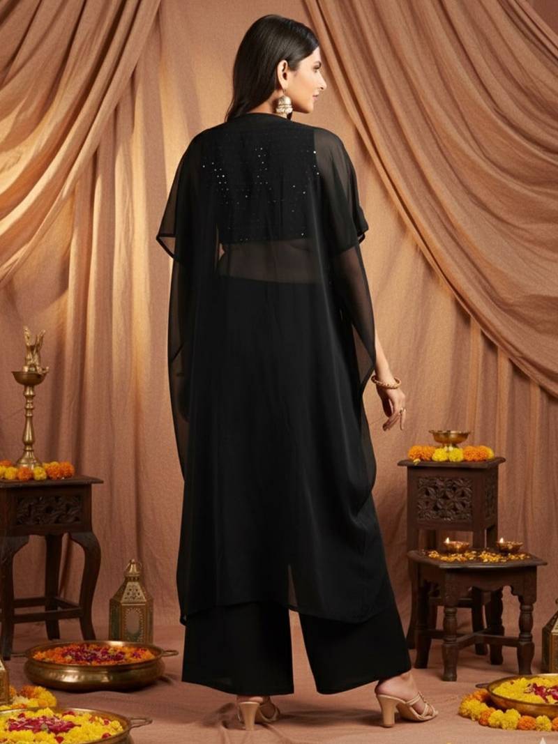 Black colour Women Embroidered Top Shrug With Palazzo set