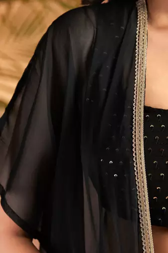 Black colour Women Embroidered Top Shrug With Palazzo set