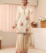 Cream colour Floral Embroidered Tunic with Palazzos
