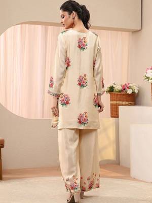 Cream colour Floral Embroidered Tunic with Palazzos 3