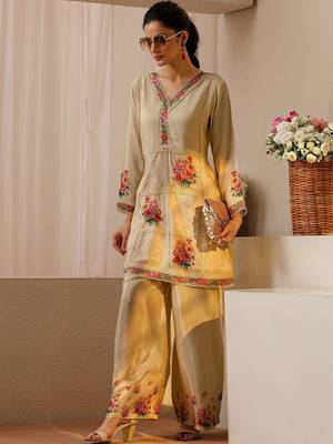 Cream colour Floral Embroidered Tunic with Palazzos 4