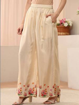 Cream colour Floral Embroidered Tunic with Palazzos 5