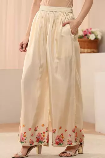 Cream colour Floral Embroidered Tunic with Palazzos