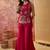 Maroon colour Florals Embroidered Top with Palazzos & Waistcoat