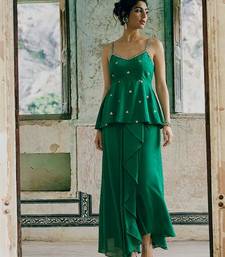Green colour Shadow Work Embellished Top with Skirt