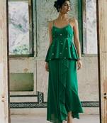 Green colour Shadow Work Embellished Top with Skirt