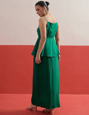 Green colour Shadow Work Embellished Top with Skirt 4