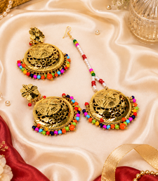 Multicolor beaded floral earring and tikka