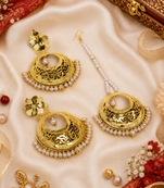 Traditional pearl chandbali earring tikka set