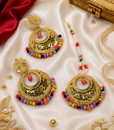 Traditional multicolor beaded chandbali earring tikka