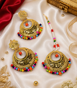 Traditional multicolor beaded chandbali earring tikka