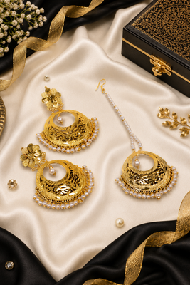 Traditional pearl chandbali earring tikka set 2