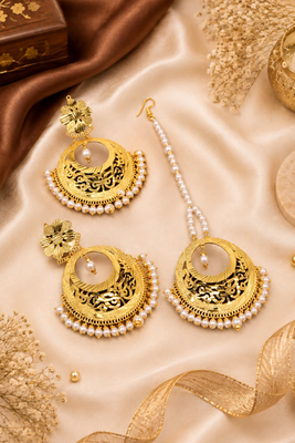 Traditional pearl chandbali earring tikka set 3