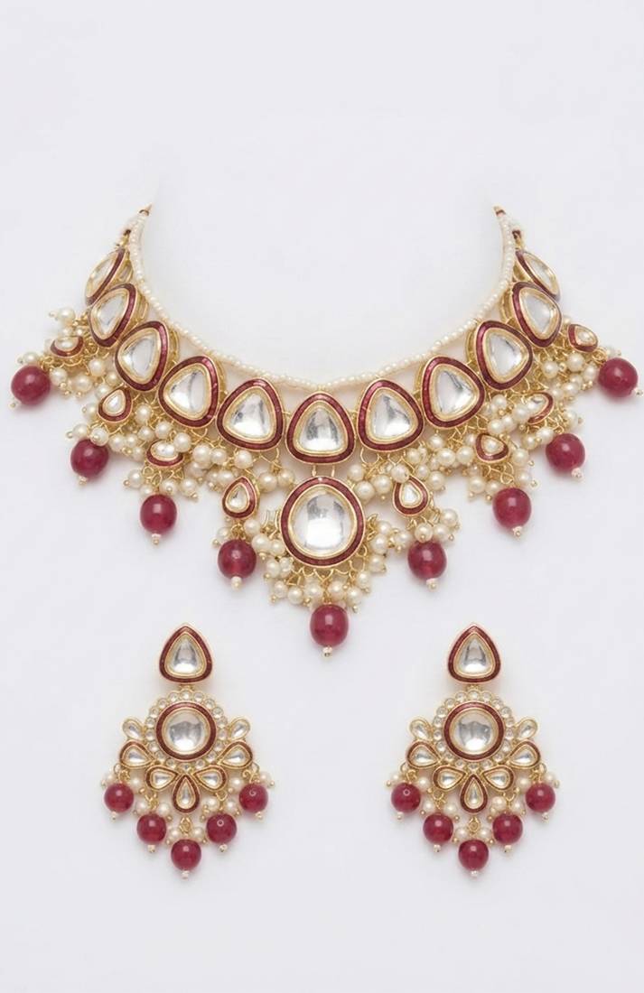 Ruby red polki & pearl choker set