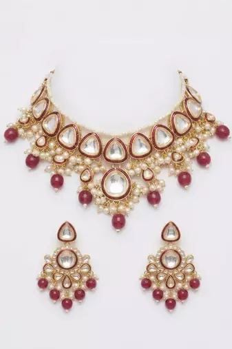 Ruby red polki & pearl choker set