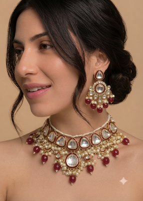 Ruby red polki & pearl choker set 4
