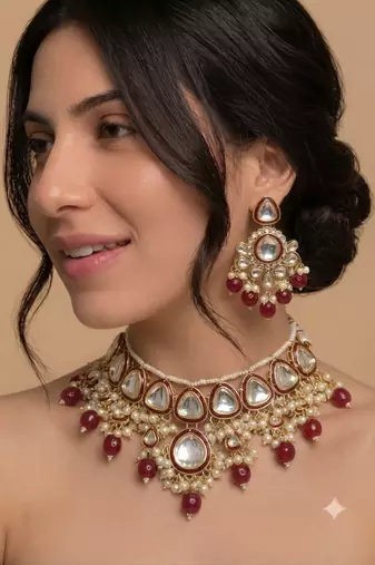Ruby red polki & pearl choker set