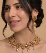 Antique gold polki & gemstone choker set