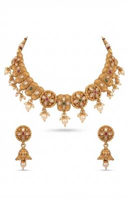 Antique gold polki & gemstone choker set 2